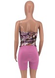 Summer Sexy Purlple Printed Fitted Strapless Top and Matching Shorts Set