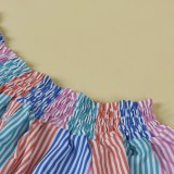 Summer plus size Colorful stripe off shoulder Short sleeve Casual dress