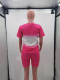 Summer Casual Pink Two Piece Matching Gradient Shirt and Biker Shorts Set