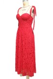 Summer Elegant Flower Red Sweetheart Neck Strap Bridesmaid Dress