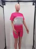 Summer Casual Pink Two Piece Matching Gradient Shirt and Biker Shorts Set