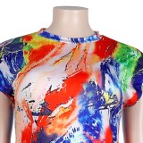 Summer Plus Size Colorful Print Sleeveless Bodycon Dress