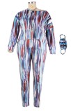 Autumn Plus Size Print Casual Shirt and Pants with Face Cover 3 Piece Set