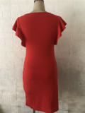 Summer Professional Red Ruffle Office Dress
