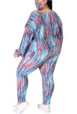 Autumn Plus Size Print Casual Shirt and Pants with Face Cover 3 Piece Set