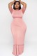 Summer Plus Size Pink Casual High Waist O-Neck Long Dress