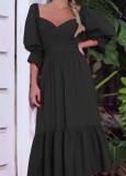 Autumn Formal Black Sweetheart Puff Sleeve Long Maxi Dress