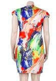 Summer Plus Size Colorful Print Sleeveless Bodycon Dress