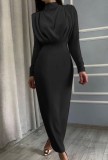 Autumn Western Black Formal Elegant Long Dress with Full Sleeves