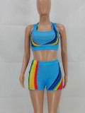 Summer Sports Rainbow Bra and Shorts 2 Piece Set