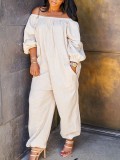 Autumn Casual Solid Color Off Shoulder Puff Sleeve Loose Jumpsuit