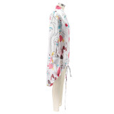 Autumn Print Hippie Loose Blouse Dress with Full Sleeves