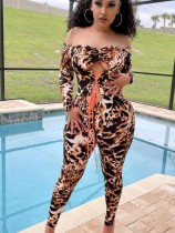Herbstparty Sexy Bodycon Jumpsuit mit Leopardenmuster zum Schnüren