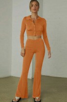 Set da 2 pezzi con top corto e pantaloni arancioni casual autunnali