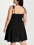 Summer Plus Size Black Casual Strap Skater Dress