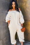 Autumn Casual Solid Color Off Shoulder Puff Sleeve Loose Jumpsuit