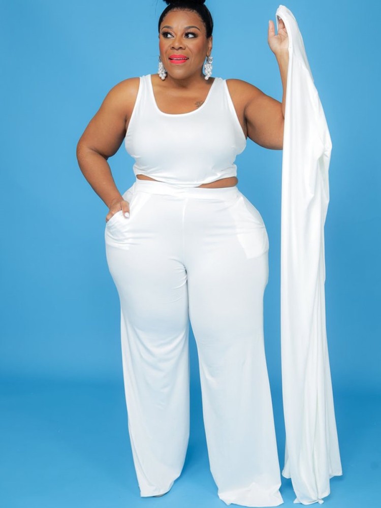Wholesale Autumn Plus Size White 3 Piece Pants Set | Global Lover