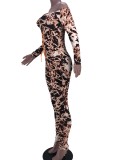 Autumn Party Sexy Lace-Up Leopard Bodycon Jumpsuit