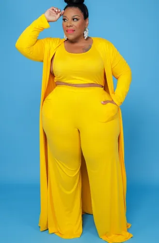 Autumn Plus Size Yellow 3 Piece Pants Set