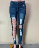 Autumn Cut Out Chains High Waist Fitted Jeans