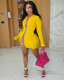 Autumn Yellow Lace-Up Sexy Ribbed Bodycon Dress