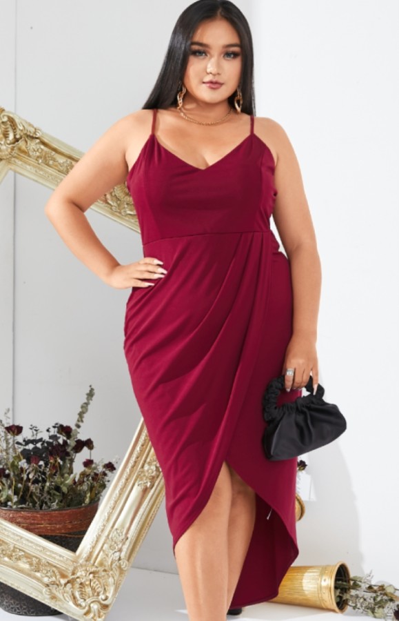 Summer Plus Size Red Strap Wrap Party Dress