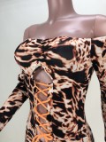 Autumn Party Sexy Lace-Up Leopard Bodycon Jumpsuit