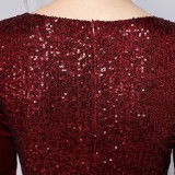Autumn Formal Red Patch Sequin Wrap Cocktail Dress