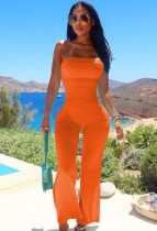 Sommer Orange Sexy Trägerloser Basic Jumpsuit