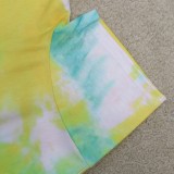 Summer Tie Dye Print O-Neck Regular Shirt Dress