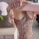 Summer Occassional Gold Sequin Fishtail Cocktail Dress