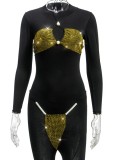 Summer Party Sexy Gold Beaded Bra and Panty Set with Rhinestones