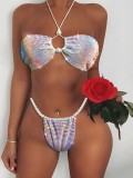 Summer Party Sexy White Beaded Bra and Panty Set with Rhinestones