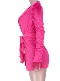 Autumn Formal Rose Feather Long Blazer with Belt