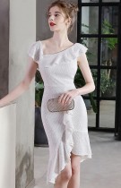 Summer Occassional White Sequin Fishtail Cocktail Dress