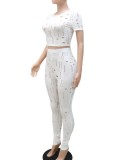Summer White Sexy Hollow Out Fitted Crop Top and Pants Set