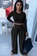Autumn Casual Black Crop Top and Wide Pants Set