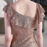 Summer Occassional Gold Sequin Fishtail Cocktail Dress