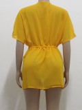Summer Yellow Drawstrings Blouse Cover-Up