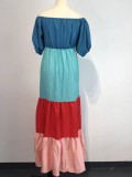 Summer Color Block Off Shoulder Formal Long Maxi Dress