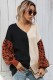 Autumn Color Block V-Neck Pullover Sweater with Leopard Sleeves