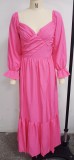 Autumn Formal Pink Sweetheart Puff Sleeve Long Maxi Dress