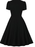 Summer Elegant Black Turndown Collar Vintage Skater Dress