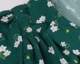 Summer Print Floral Green Vintage Wrap Blouse
