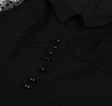 Summer Elegant Black Vintage Skater Dress with Polka Mesh Sleeves