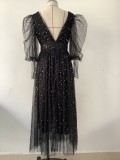 Summer Formal Elegant Black Sparkly Prom Dress