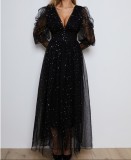 Summer Formal Elegant Black Sparkly Prom Dress