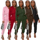 Autumn Casual Red Zip Up Hoody Tracksuit