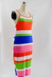 Summer Multicolor Sexy Backless Strap Midi Bodycon Dress