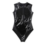 Sexy Black Leather Cut Out Bodysuit Lingerie
